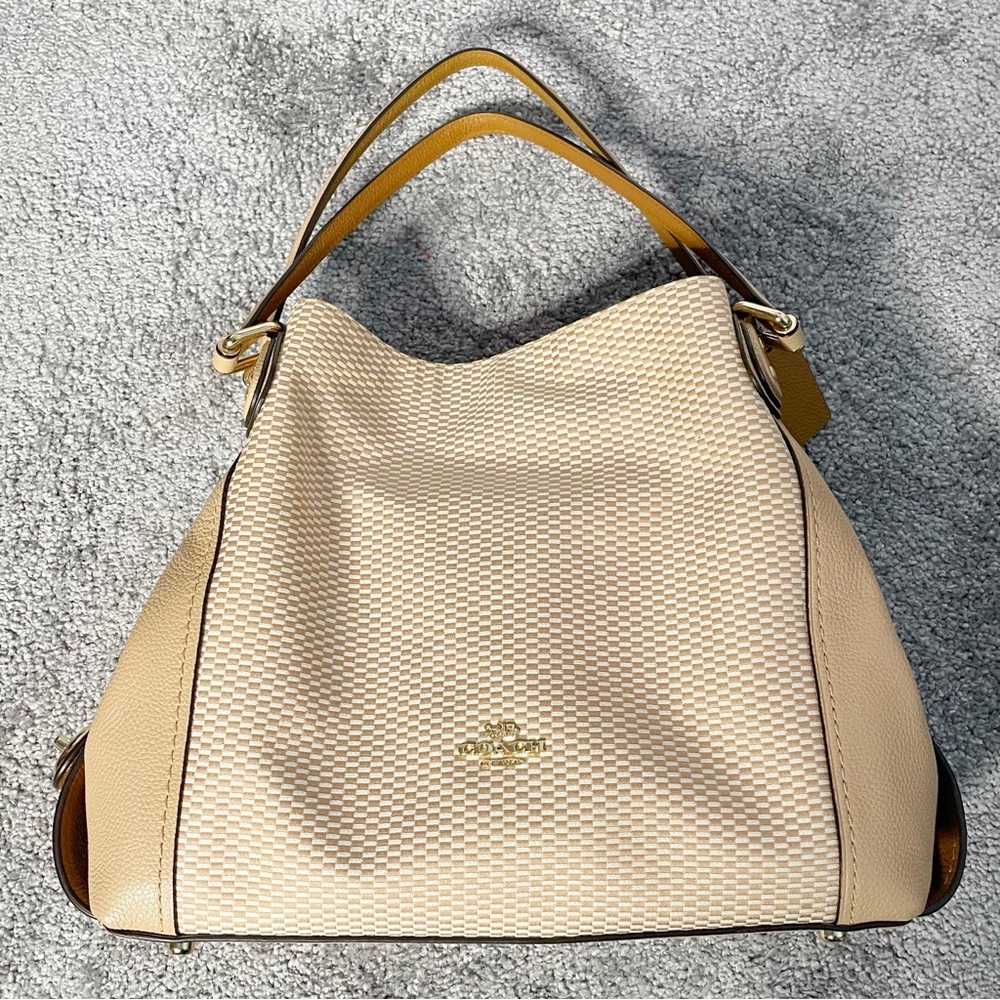 COACH Beige Jacquard Fabric Legacy Edie 31 Shoulder Bag